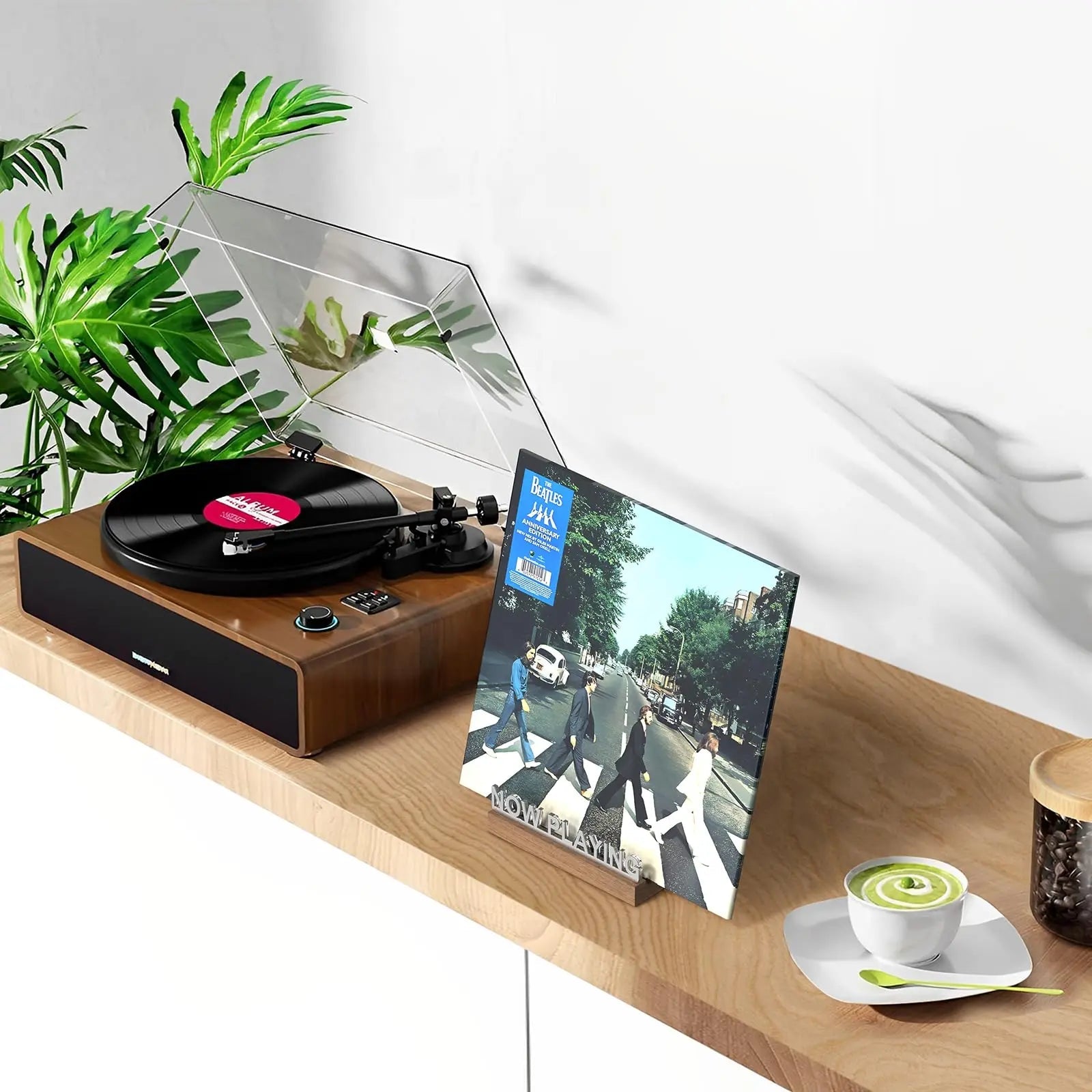 Now playing Vinyl Record Holder Light Up Vinyl Record Display Stand with  Fingerprint-Proof Acrylic Albums, Warm White Light