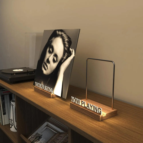 Now playing Vinyl Record Holder Light Up Vinyl Record Display Stand with  Fingerprint-Proof Acrylic Albums, Warm White Light